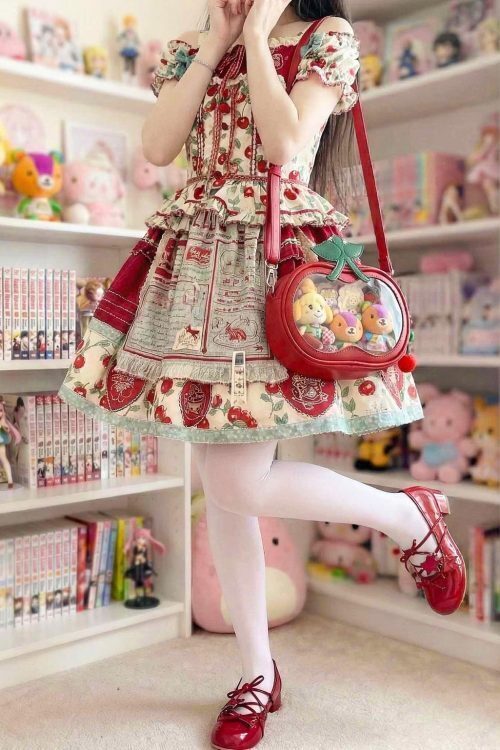 Small Red Cherry Ita Crossbody Bag with Clear Window for Plushies and Pins