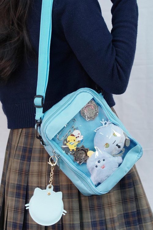 Small White Convertible Ita Bag with Clear Window for Pin Display