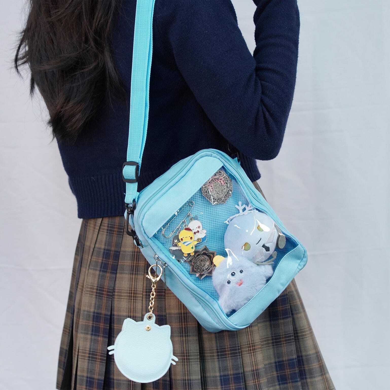 Small White Convertible Ita Bag with Clear Window for Pin Display Small White Convertible Ita Bag with Clear Window for Pin Display