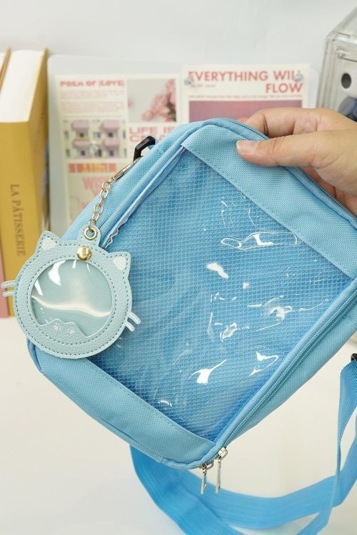 Small White Convertible Ita Bag with Clear Window for Pin Display