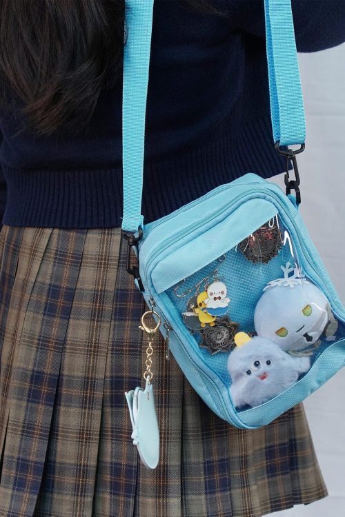 Small White Convertible Ita Bag with Clear Window for Pin Display