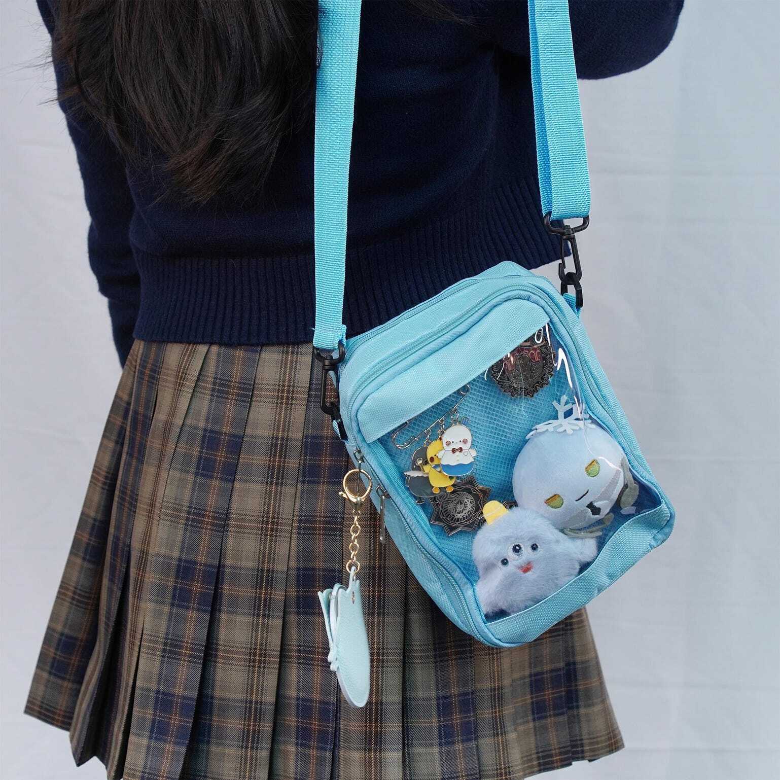 Small White Convertible Ita Bag with Clear Window for Pin Display Small White Convertible Ita Bag with Clear Window for Pin Display