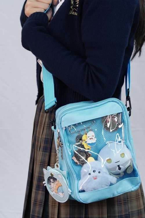 Small White Convertible Ita Bag with Clear Window for Pin Display