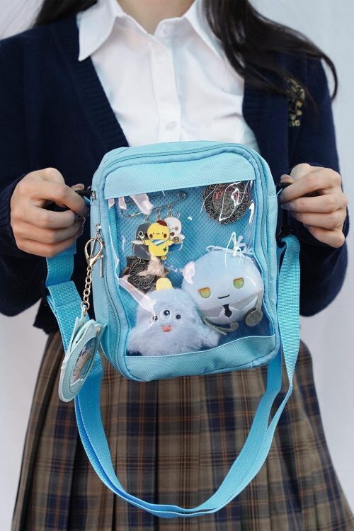 Small White Convertible Ita Bag with Clear Window for Pin Display