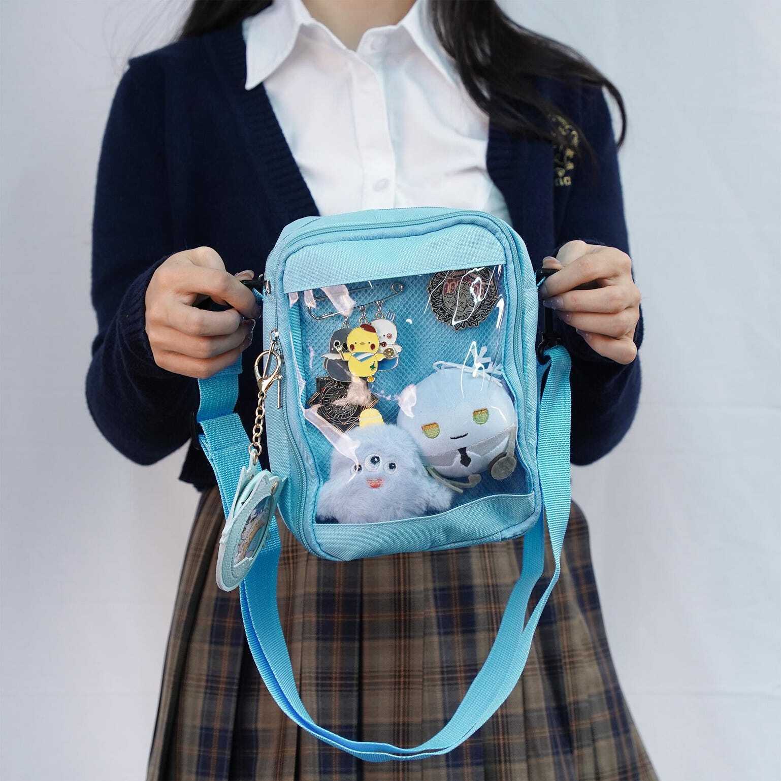 Small White Convertible Ita Bag with Clear Window for Pin Display Small White Convertible Ita Bag with Clear Window for Pin Display