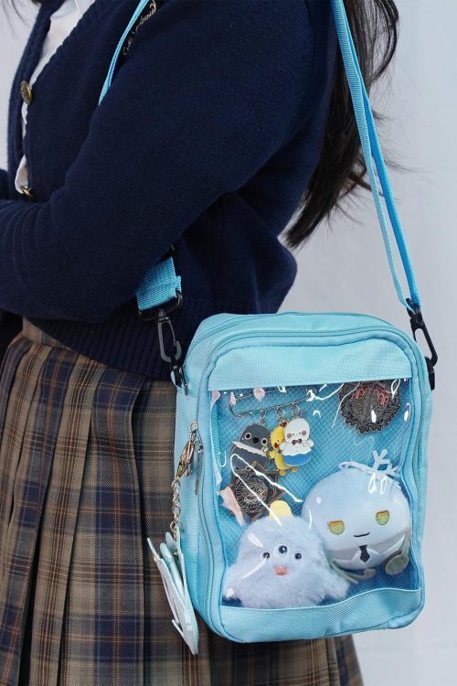 Small White Convertible Ita Bag with Clear Window for Pin Display