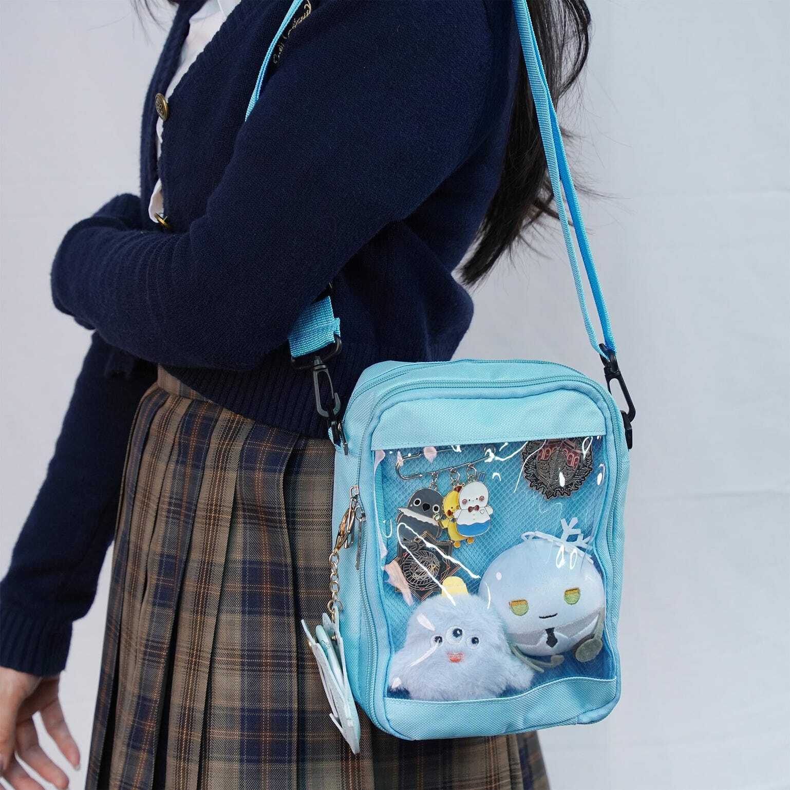 Small White Convertible Ita Bag with Clear Window for Pin Display Small White Convertible Ita Bag with Clear Window for Pin Display