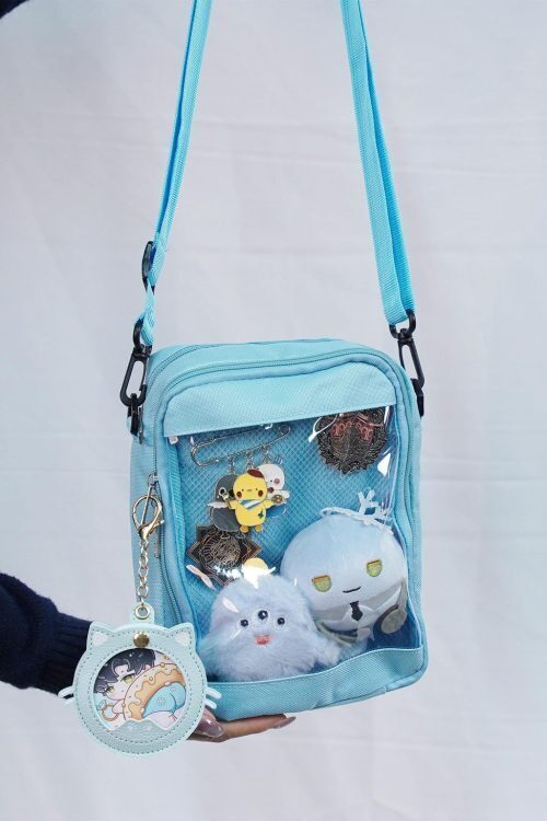 Small White Convertible Ita Bag with Clear Window for Pin Display