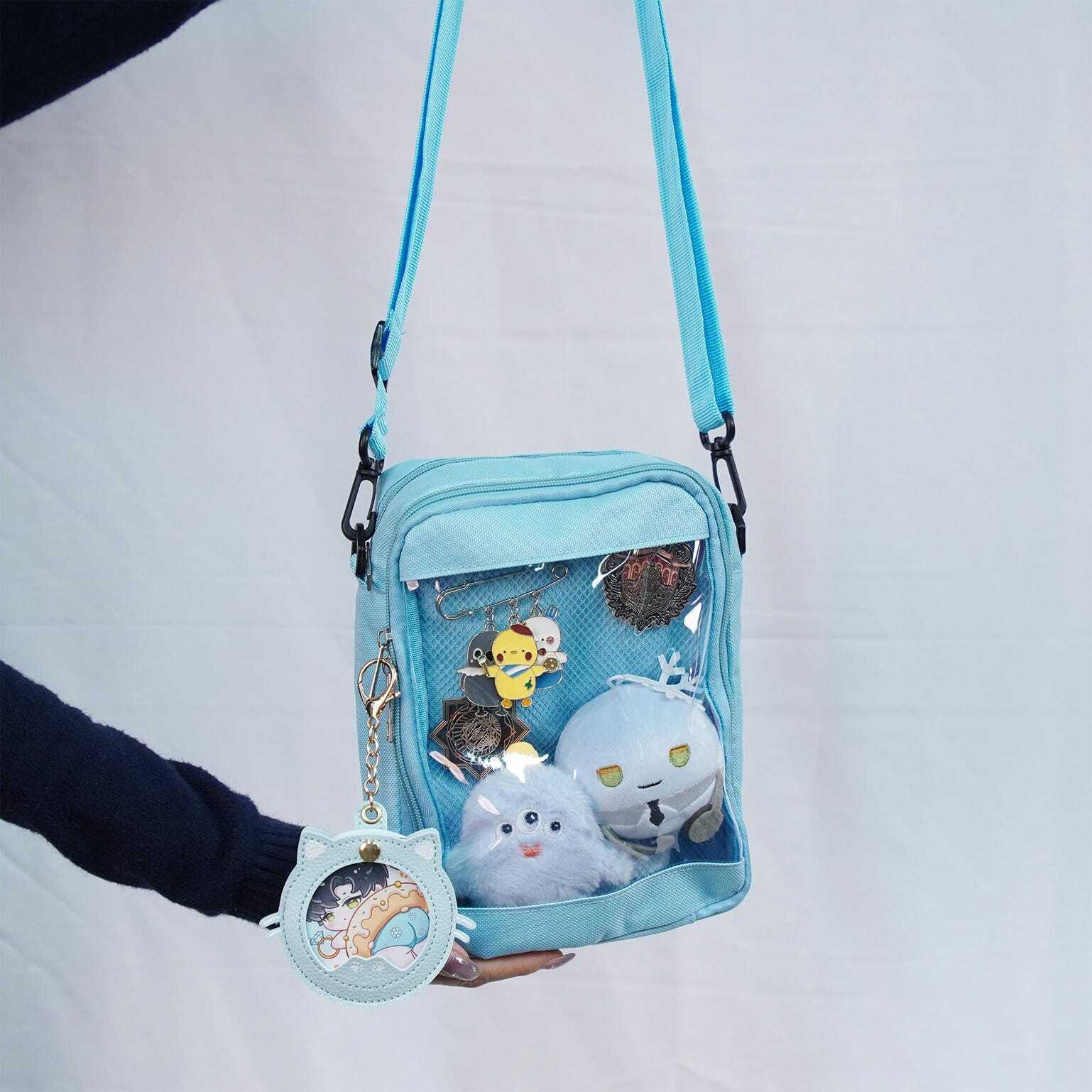 Small White Convertible Ita Bag with Clear Window for Pin Display Small White Convertible Ita Bag with Clear Window for Pin Display