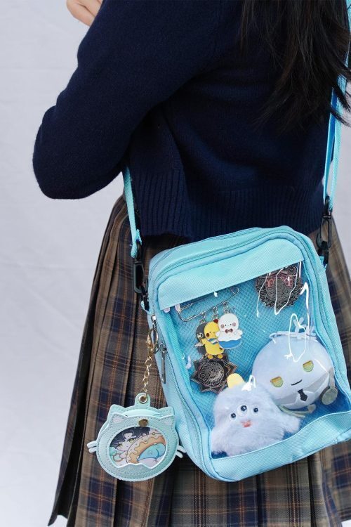 Small White Convertible Ita Bag with Clear Window for Pin Display