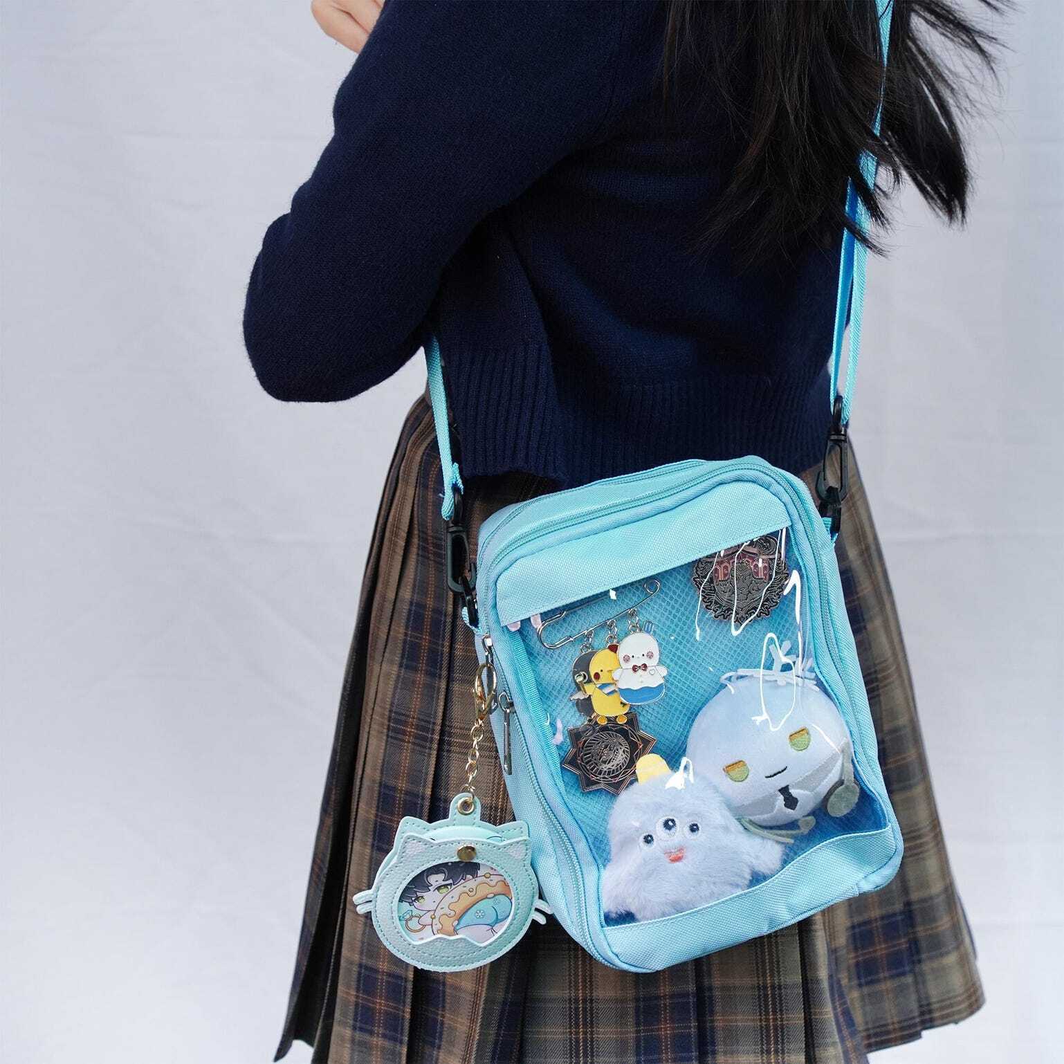 Small White Convertible Ita Bag with Clear Window for Pin Display Small White Convertible Ita Bag with Clear Window for Pin Display