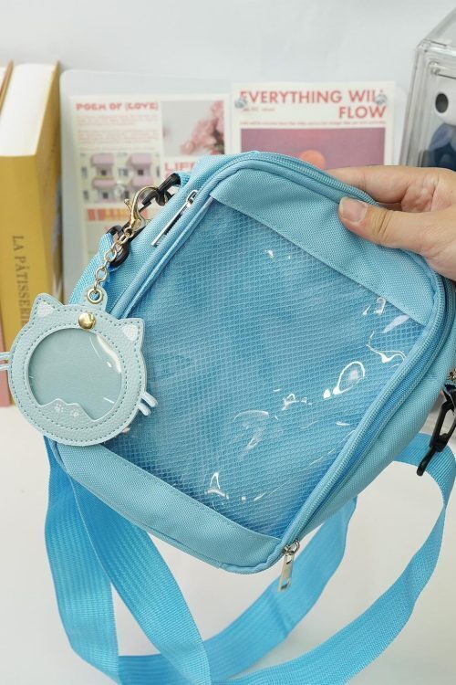 Small White Convertible Ita Bag with Clear Window for Pin Display