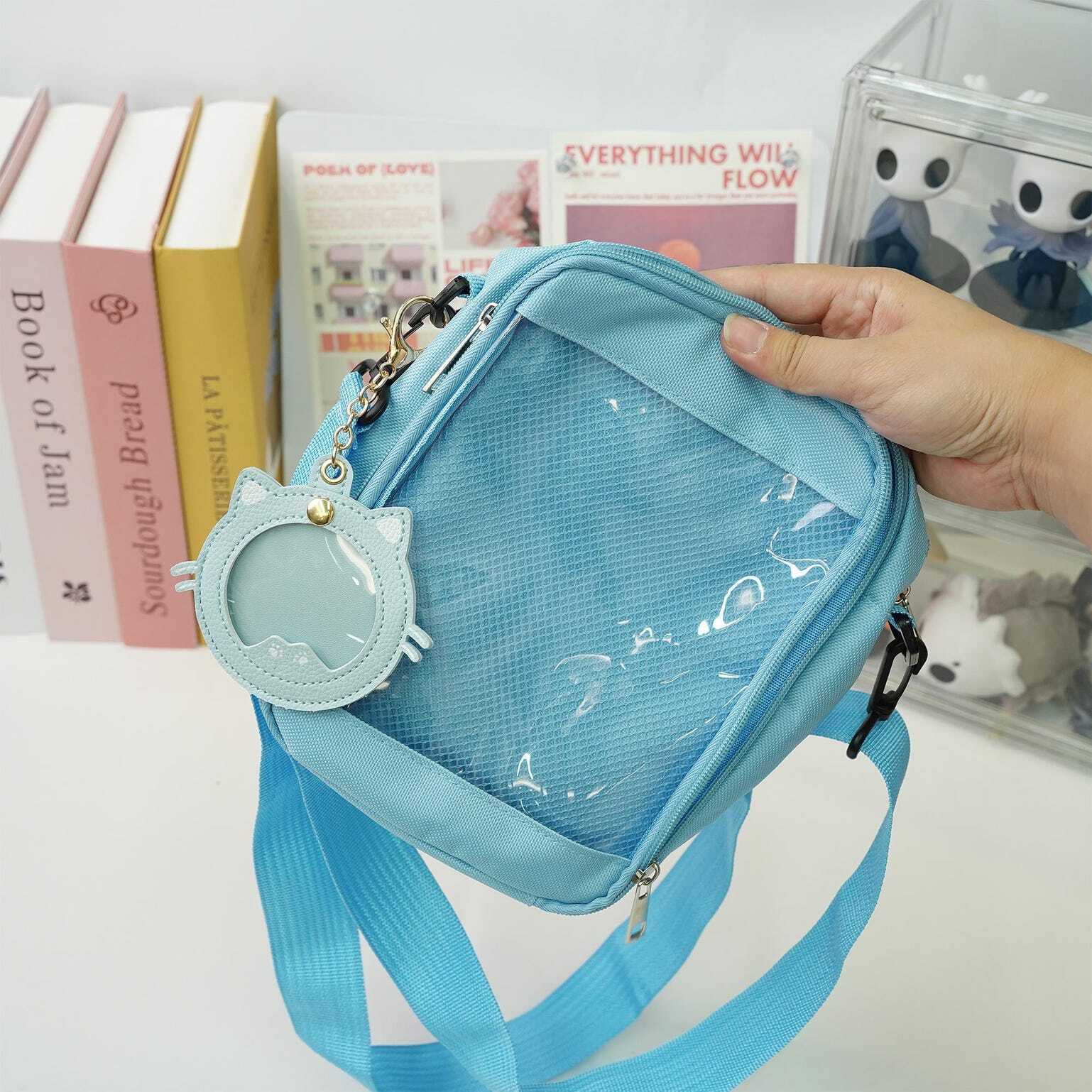 Small White Convertible Ita Bag with Clear Window for Pin Display Small White Convertible Ita Bag with Clear Window for Pin Display