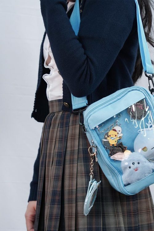 Small White Convertible Ita Bag with Clear Window for Pin Display