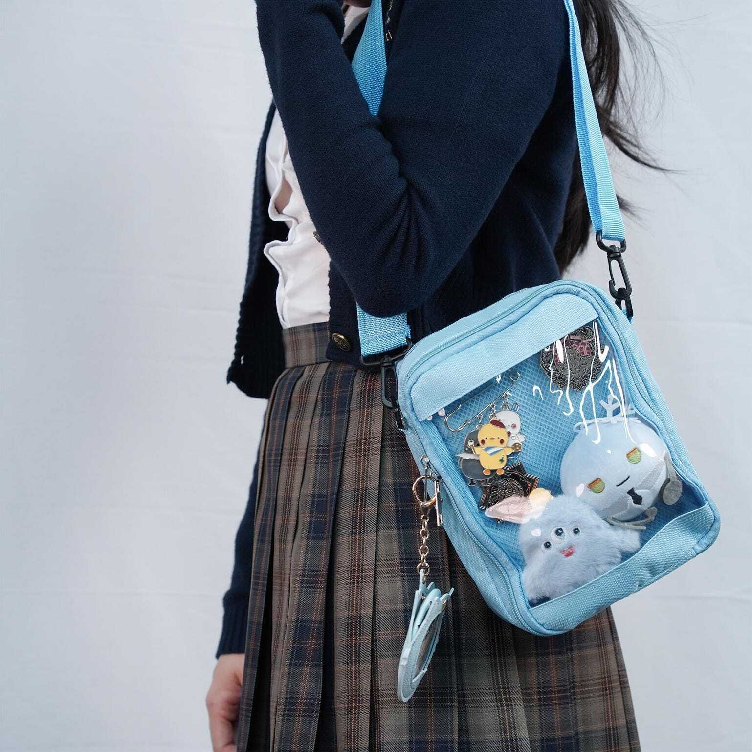 Small White Convertible Ita Bag with Clear Window for Pin Display Small White Convertible Ita Bag with Clear Window for Pin Display