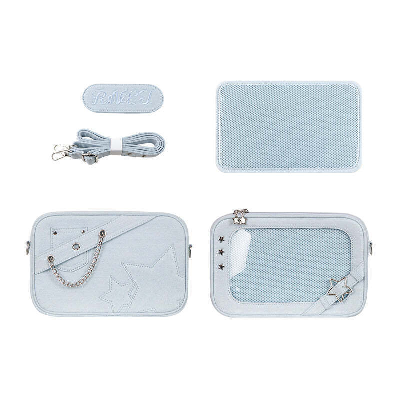 Small White Ita Crossbody Bag with Clear Window and Included Insert for Pin Display Small White Ita Crossbody Bag with Clear Window and Included Insert for Pin Display