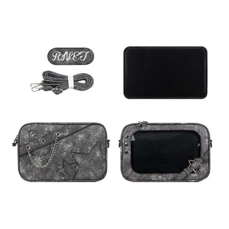 Small White Ita Crossbody Bag with Clear Window and Included Insert for Pin Display Small White Ita Crossbody Bag with Clear Window and Included Insert for Pin Display