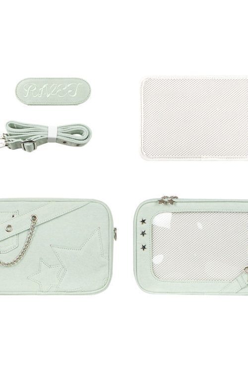 Small White Ita Crossbody Bag with Clear Window and Included Insert for Pin Display