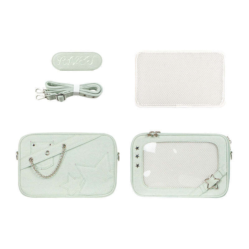 Small White Ita Crossbody Bag with Clear Window and Included Insert for Pin Display Small White Ita Crossbody Bag with Clear Window and Included Insert for Pin Display