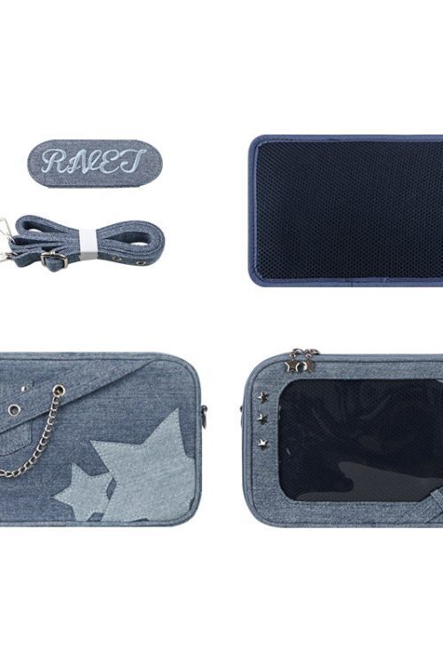 Small White Ita Crossbody Bag with Clear Window and Included Insert for Pin Display