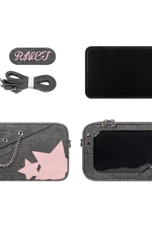 Small White Ita Crossbody Bag with Clear Window and Included Insert for Pin Display