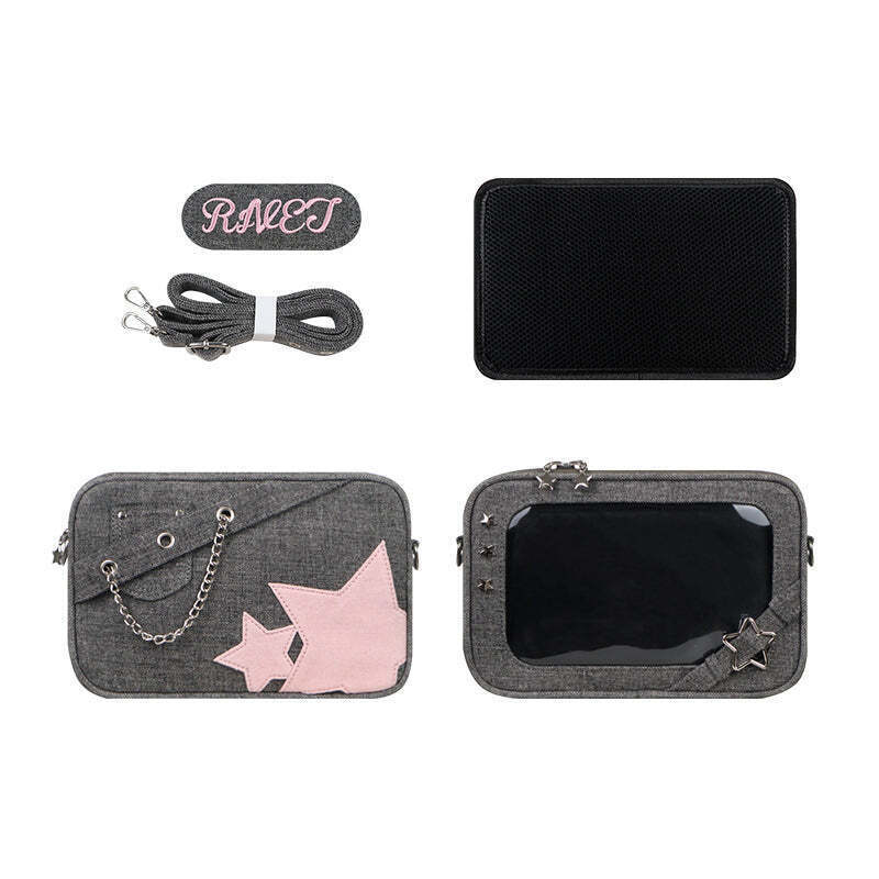 Small White Ita Crossbody Bag with Clear Window and Included Insert for Pin Display Small White Ita Crossbody Bag with Clear Window and Included Insert for Pin Display