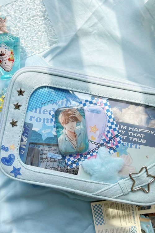 Small White Ita Crossbody Bag with Clear Window and Included Insert for Pin Display