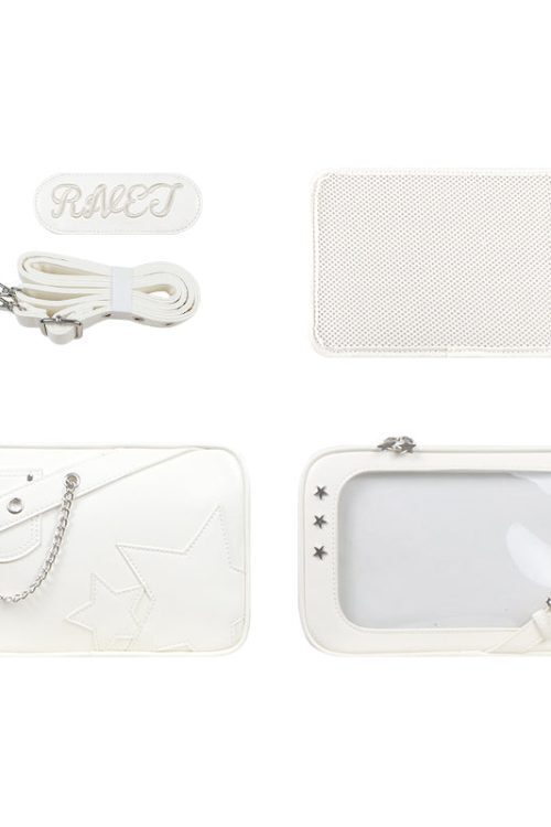 Small White Ita Crossbody Bag with Clear Window and Included Insert for Pin Display