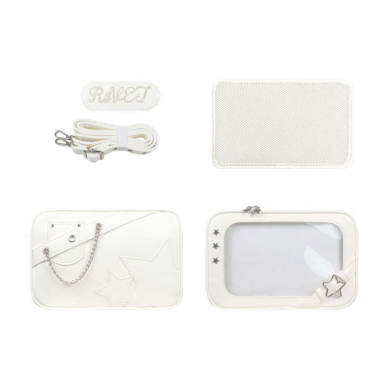 Small White Ita Crossbody Bag with Clear Window and Included Insert for Pin Display Small White Ita Crossbody Bag with Clear Window and Included Insert for Pin Display