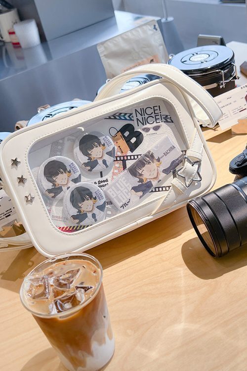 Small White Ita Crossbody Bag with Clear Window and Included Insert for Pin Display