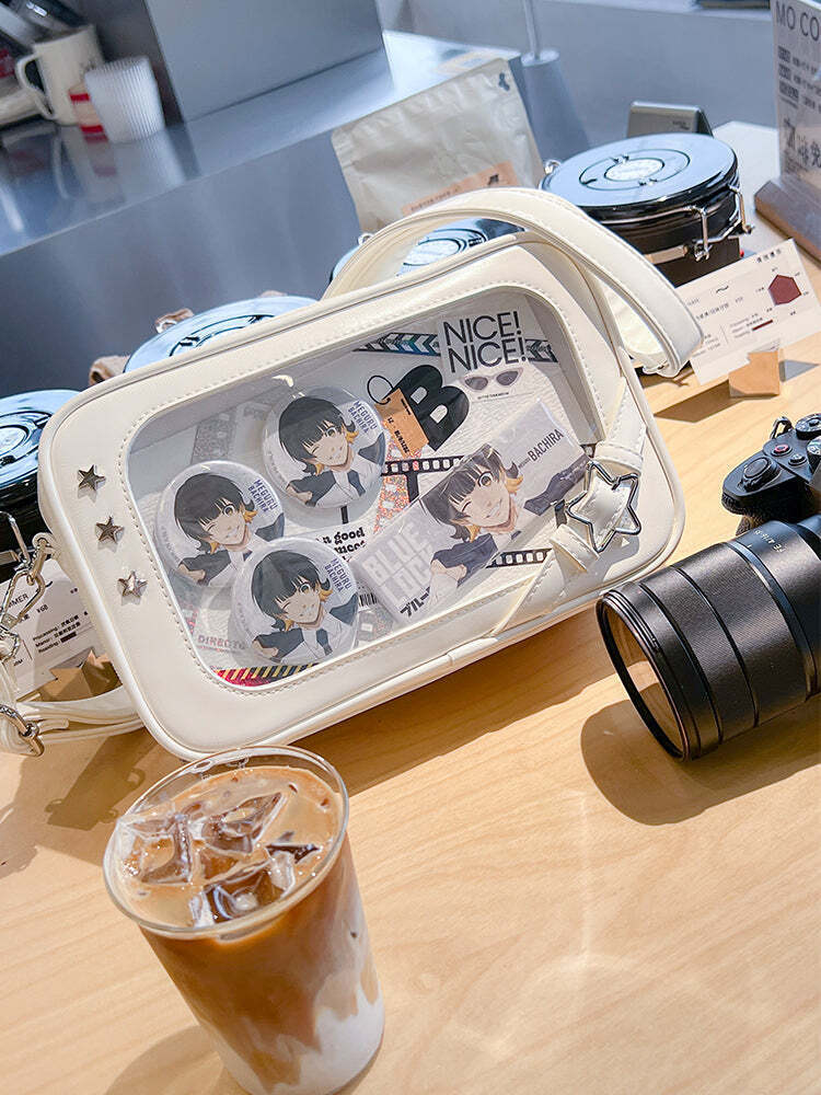 Small White Ita Crossbody Bag with Clear Window and Included Insert for Pin Display Small White Ita Crossbody Bag with Clear Window and Included Insert for Pin Display