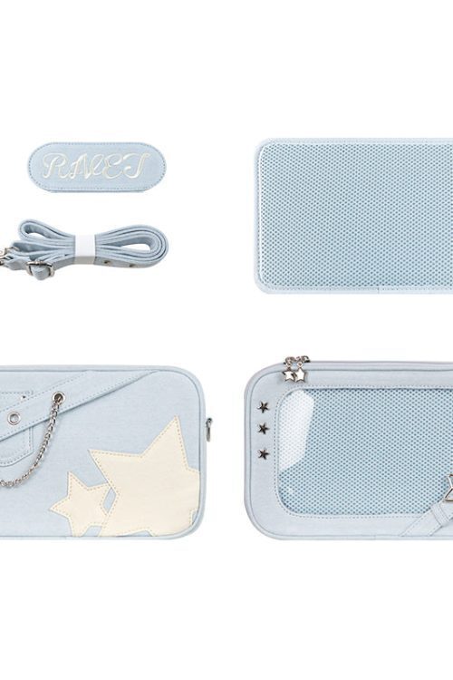 Small White Ita Crossbody Bag with Clear Window and Included Insert for Pin Display