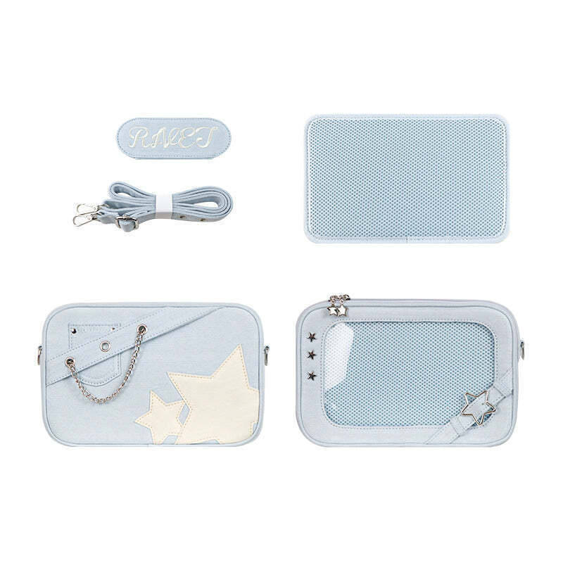 Small White Ita Crossbody Bag with Clear Window and Included Insert for Pin Display Small White Ita Crossbody Bag with Clear Window and Included Insert for Pin Display