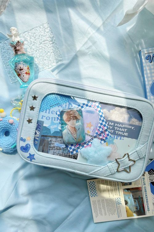 Small White Ita Crossbody Bag with Clear Window and Included Insert for Pin Display