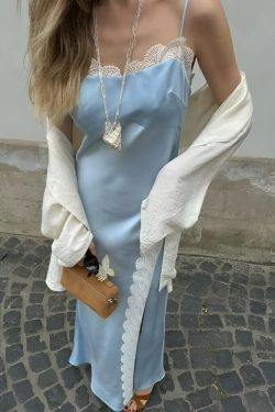 Soft Girl Lace Trim Midi Dress