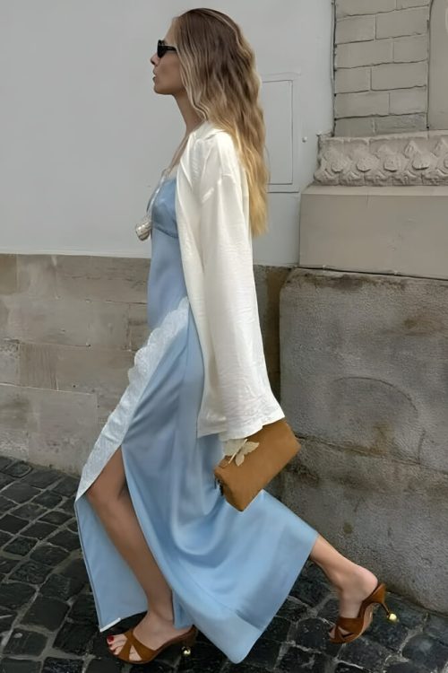 Soft Girl Lace Trim Midi Dress