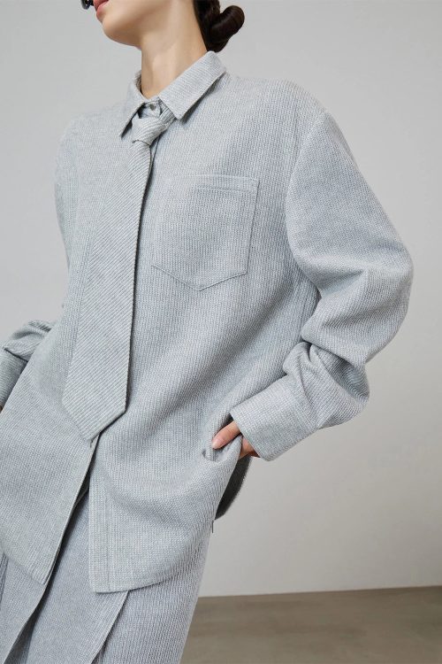 Soft Loose Long Sleeve Shirt / Knee Length Skirt