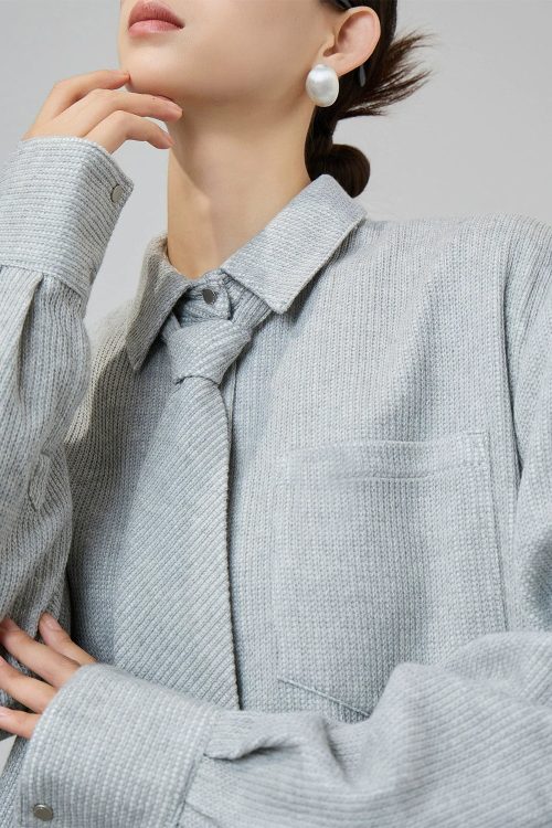 Soft Loose Long Sleeve Shirt / Knee Length Skirt