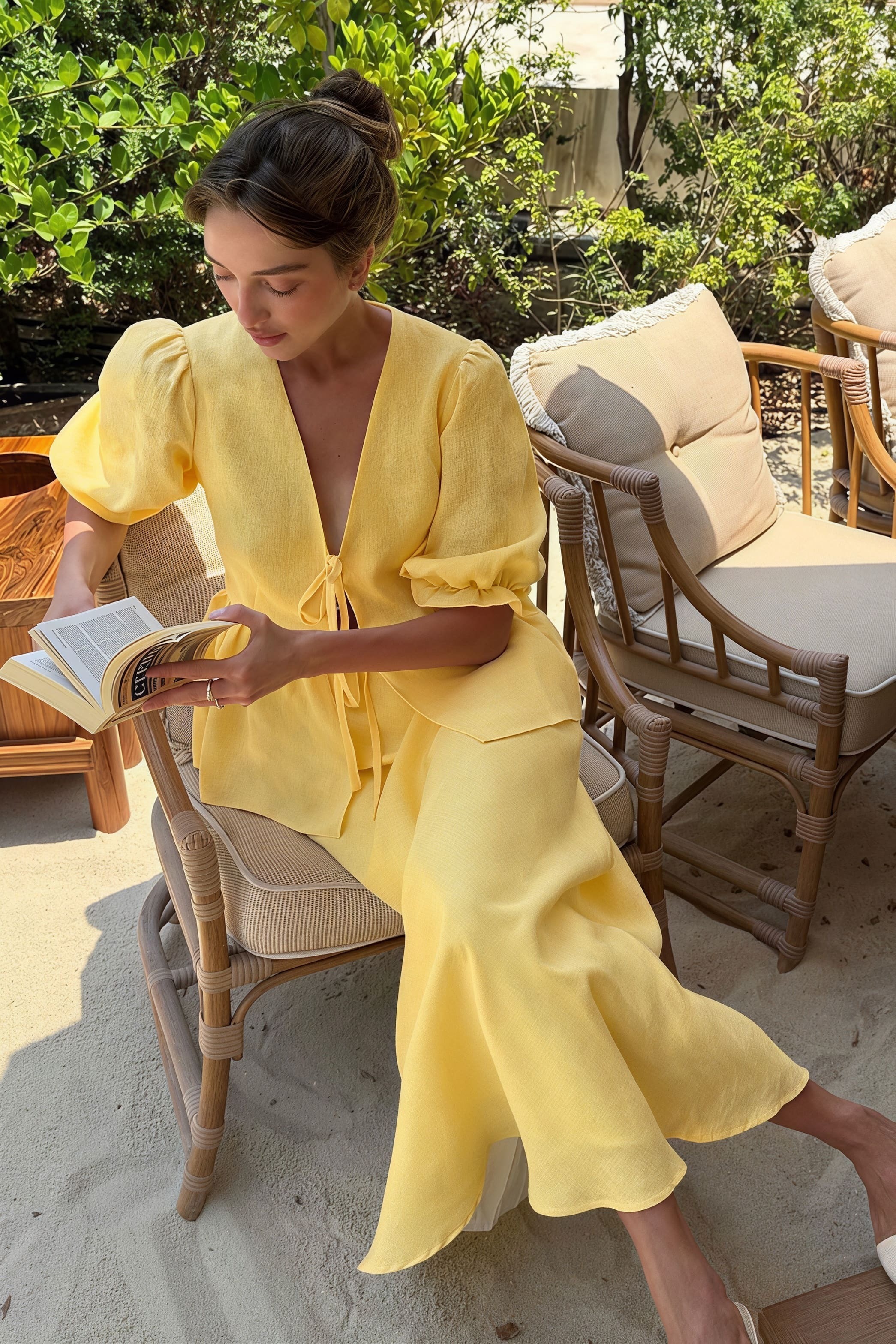 Solid Casual V-Neck Ruffle Short Sleeve Skirt Set