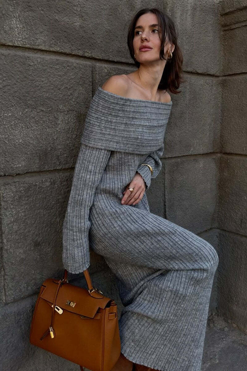 Solid Elegant Minimalist Off Shoulder Bodycon Knit Maxi Dress Solid Elegant Minimalist Off Shoulder Bodycon Knit Maxi Dress