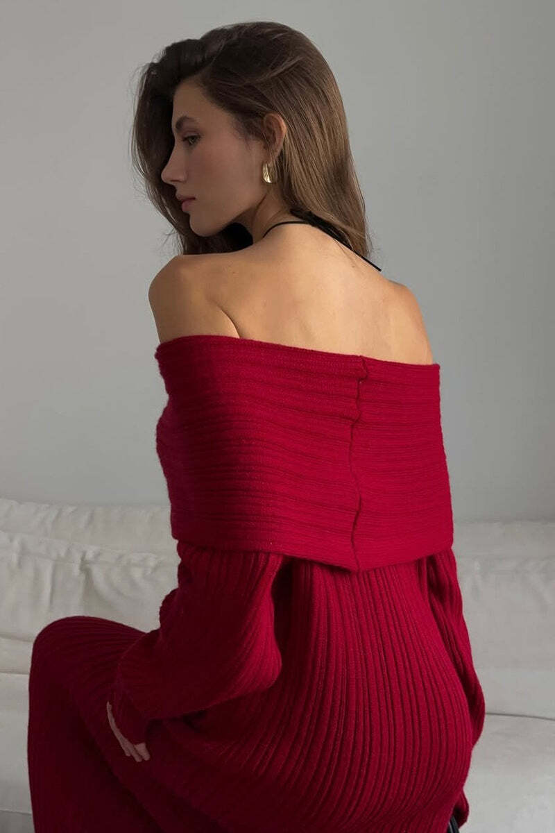 Solid Elegant Minimalist Off Shoulder Bodycon Knit Maxi Dress Solid Elegant Minimalist Off Shoulder Bodycon Knit Maxi Dress