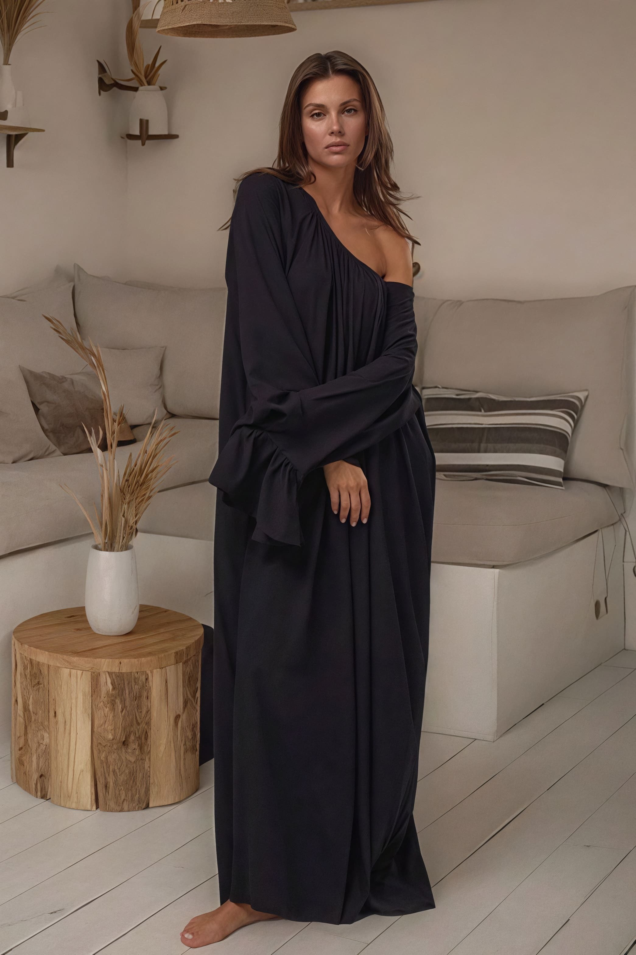 Solid Loose Slouchy Flared Hem Maxi Dress