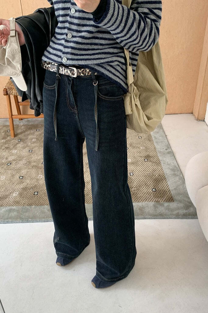 Solid Pendant Thick High Waist Straight Jeans Solid Pendant Thick High Waist Straight Jeans