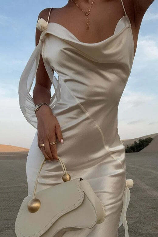 Solid Satin Floral Backless Elegant Maxi Dress Solid Satin Floral Backless Elegant Maxi Dress