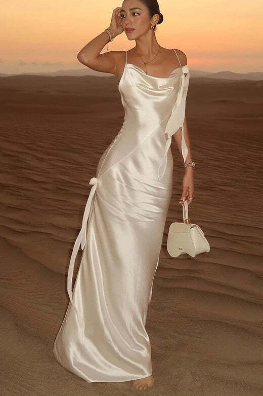 Solid Satin Floral Backless Elegant Maxi Dress