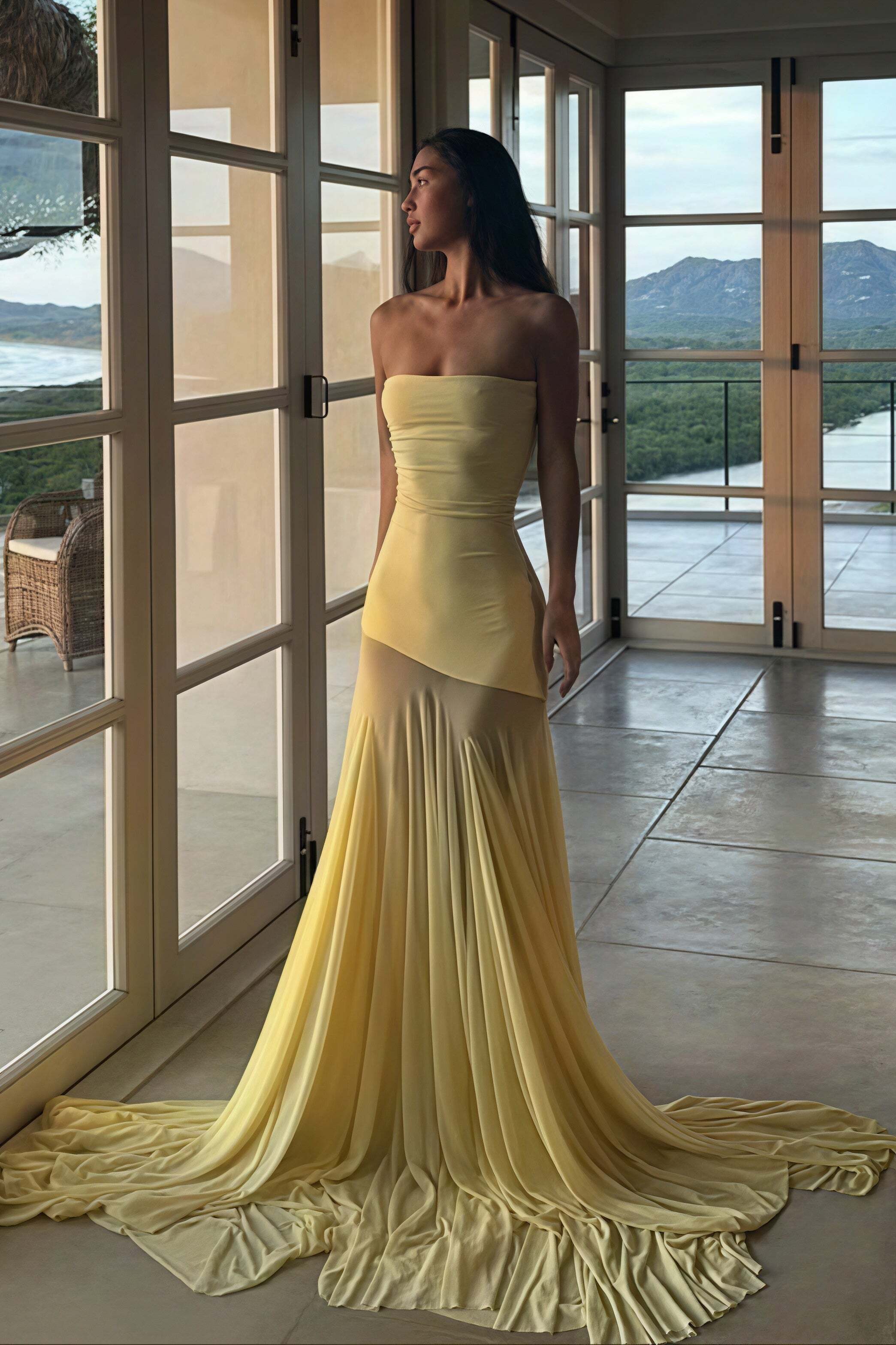 Solid Slim Patchwork Sheer Strapless Maxi Dress Solid Slim Patchwork Sheer Strapless Maxi Dress