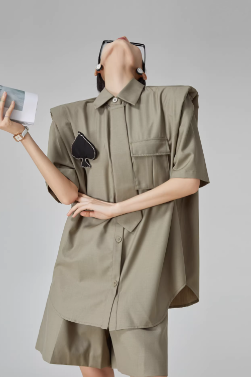 Spade Lace-Up Short-Sleeve Shirt / Shorts