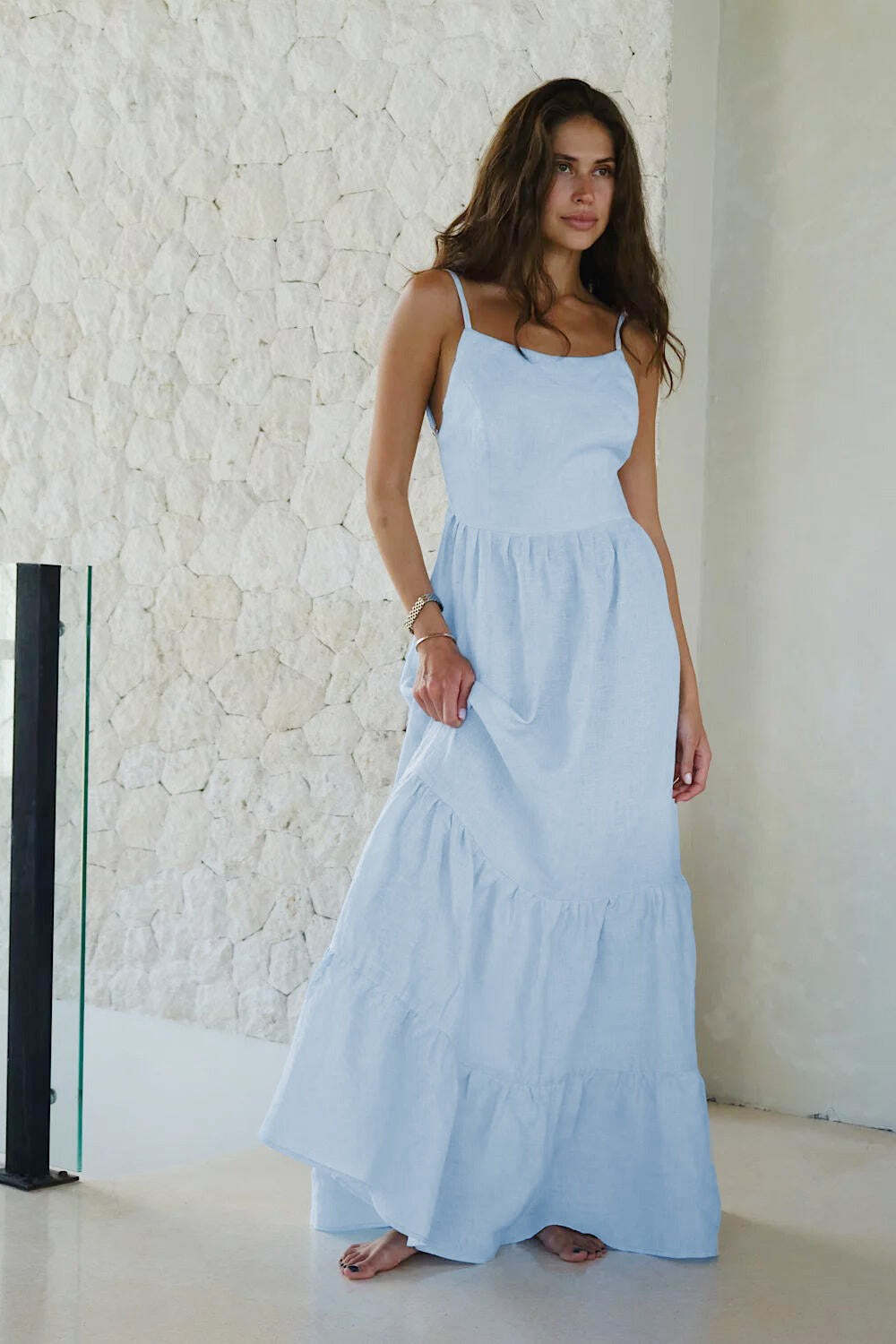 Spaghetti Strap Backless Ruffle Maxi Dress Spaghetti Strap Backless Ruffle Maxi Dress