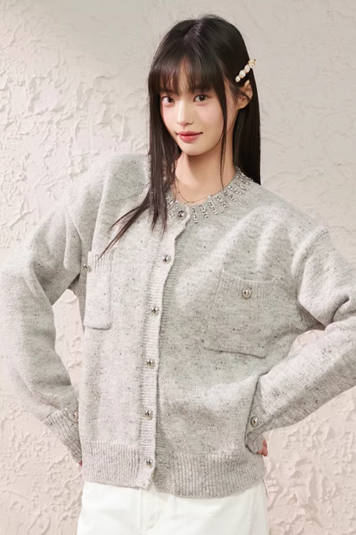 Speckled Rhinestone Knit Cardigan / Rhinestone Flash Jeans