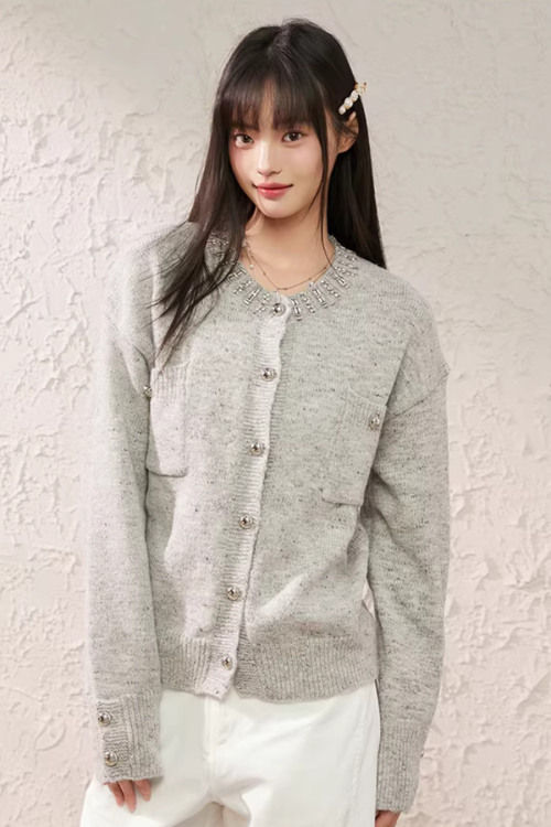 Speckled Rhinestone Knit Cardigan / Rhinestone Flash Jeans